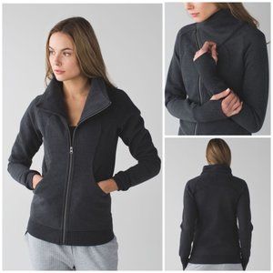 Lululemon Cozy Cuddle Up Jacket Asymmetric Zip Thumbholes Heathered Black Size 6